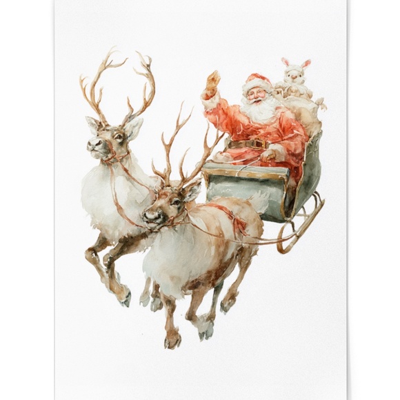 Watercolor Santa Claus Portrait Wall Art Print Poster, Unframed – Joyful Holiday - Picture 2 of 5
